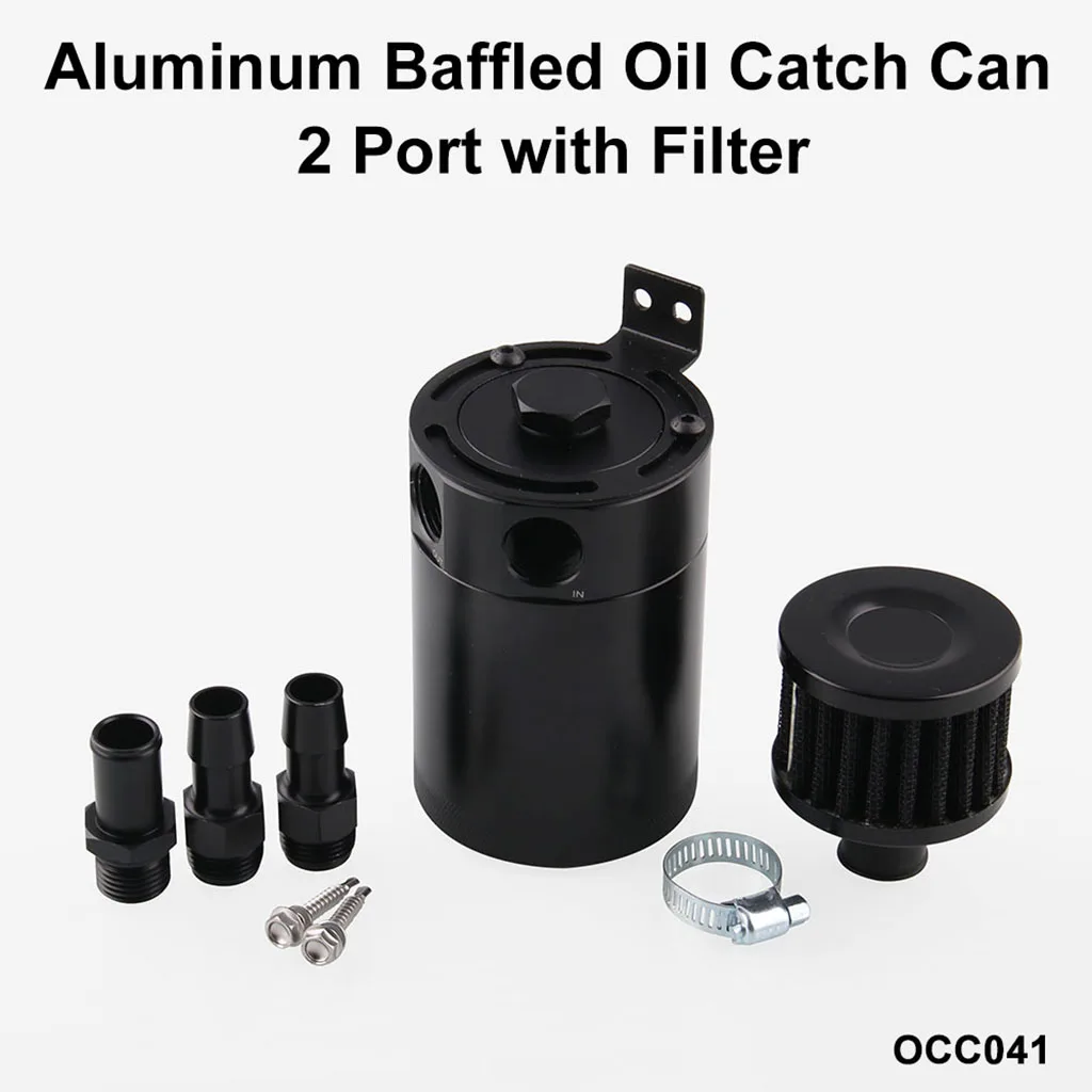 Aluminum Compact Baffled 2-Port Oil Catch Can Tank Inlet Outlet Separator