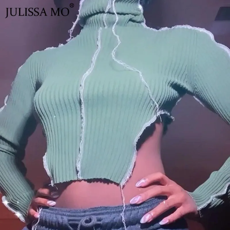 Женский топ в рубчик Julissa Mo с длинным рукавом и высоким воротником Весенняя