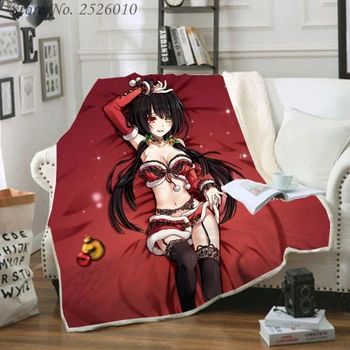 

Throw blanket Anime DATE A LIVE 3D Velvet Plush Blanket Bedspread For Kids Girls Sherpa Blanket Couch Quilt Cover Travel 07