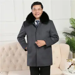 Мужская зимняя стеганая шерстяная куртка, пальто, съемный меховой воротник, стеганая подкладка, пуговица, шерсть, смесь, бушлат, толстая