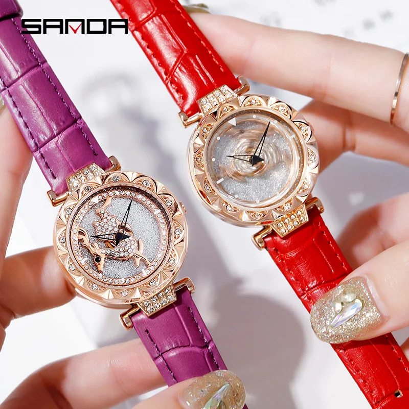 

VOHE New ladies watch Rhinestone Leather Bracelet Wristwatch Women Fashion Watches Ladies Alloy Analog Quartz relojes