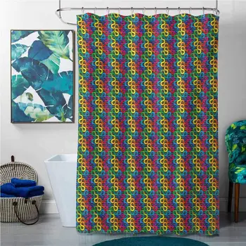 

Shower Curtains Music Abstract,Rainbow Colored Twisted Lines Around Dots Surreal Expressionist Illustration Print,Multicolor,W36