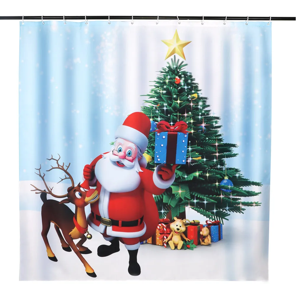 OurWarm 1.8m Christmas Waterproof Bathroom Curtain Santa Claus Christmas Tree Polyester Shower Curtain for Home Decor Navidad