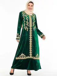 Роскошное вышитое мусульманское платье макси Velevt abaya Vestidos кардиган кимоно длинный халат платья Jubah Ближний Восток ИД Рамадан исламский