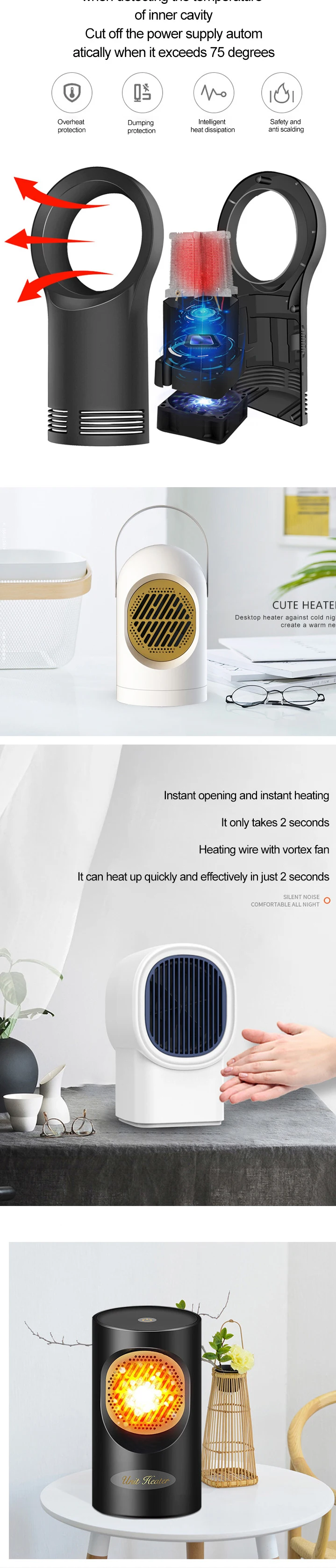 Heater Small Household Bedroom Dormitory Desktop Mute Small Solar Electric Heater warm Hand Saving Electric Hot Fan