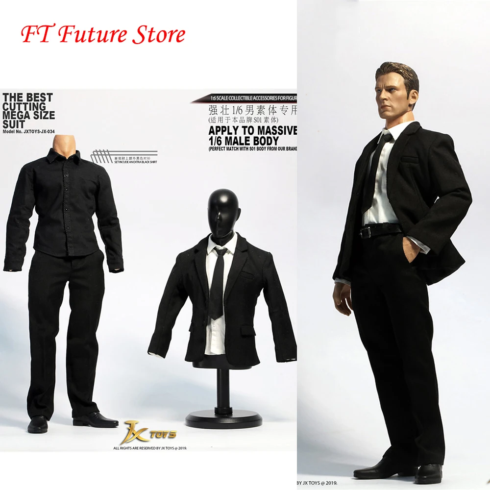 TC64-16 1/6 Scale Male Black Striped Suit Clothes Set Fit 12'' Figure