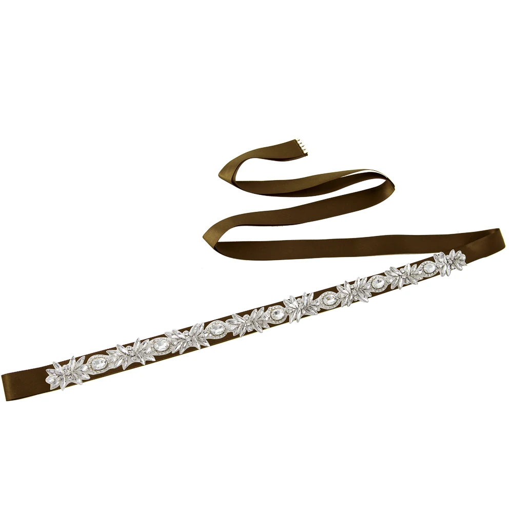 brown TRiXY S292, серебряные стразы, пояс для невесты, ленты с кристаллами, пояс для свадьбы, пояс для невесты, платья для подружек невесты, аксессуары - Цвет: brown