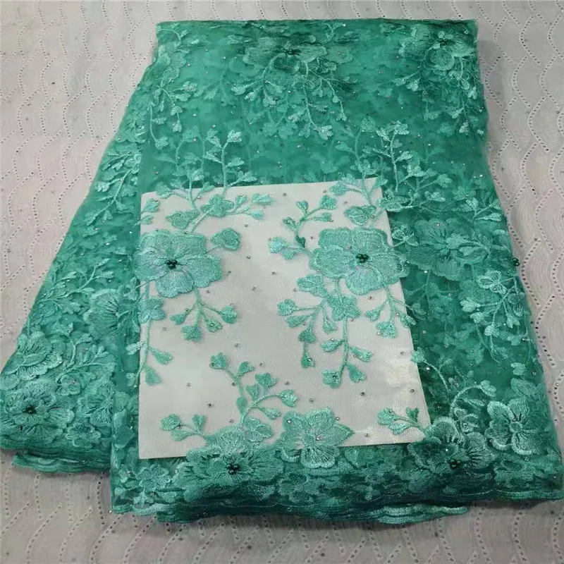 

2019Newest 3D Flower African Net Lace Fabric With Beads Classic Nigerian French Mesh Lace Fabric For Wedding Sewing