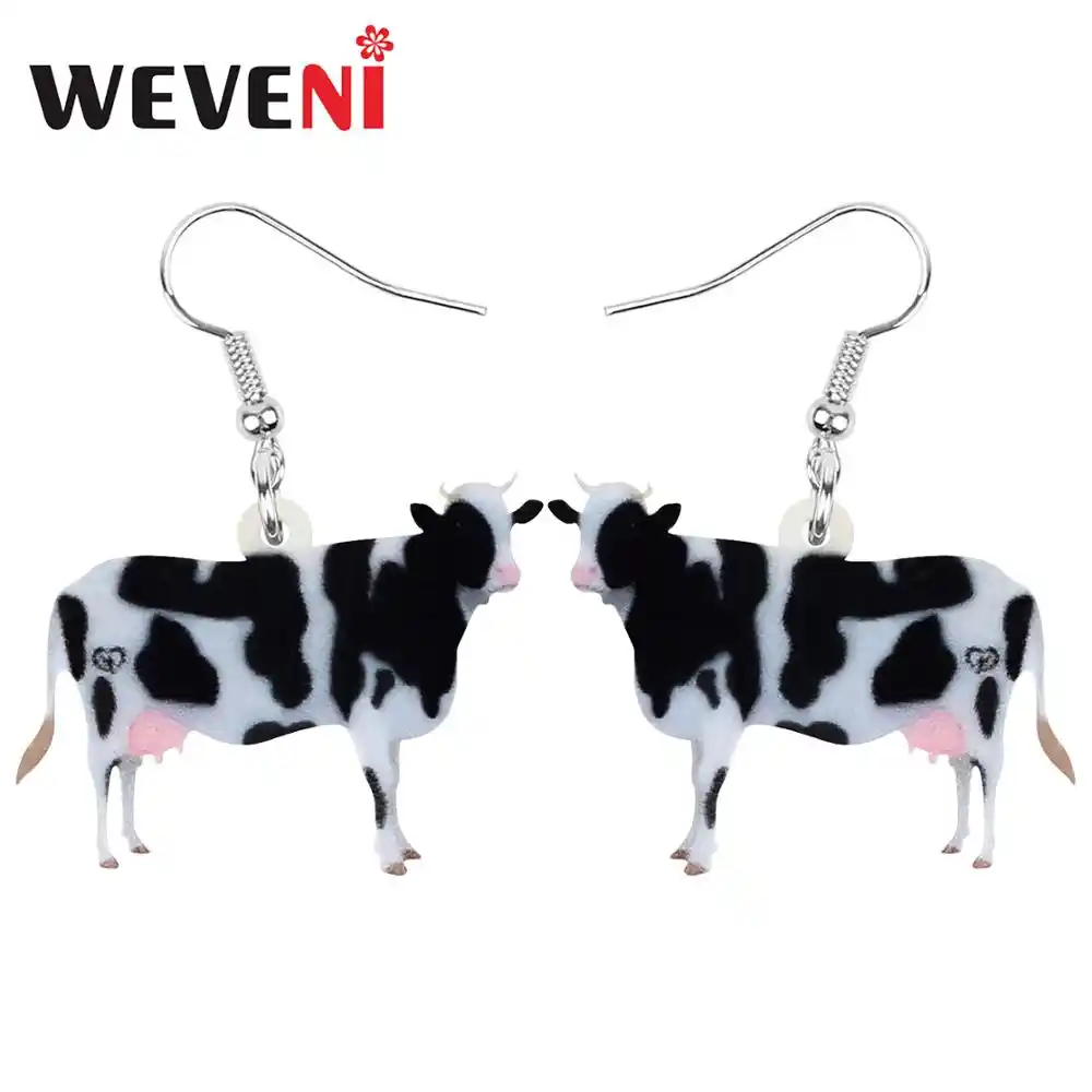 Weveni acrílico gado leiteria vaca brincos gota balançar jóias fazenda animal para meninas adolescentes crianças festa charme presente acessórios
