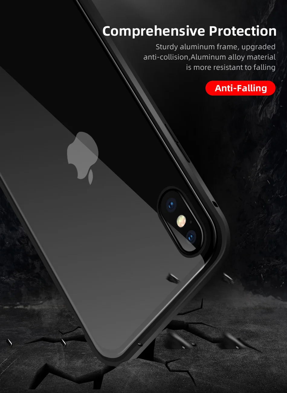 Защитный Магнитный чехол из закаленного стекла для iPhone 11, 11pro, XS MAX, XR, X, противоскользящий магнит, металлический бампер для iPhone 8, 7, 6, 6S Plus