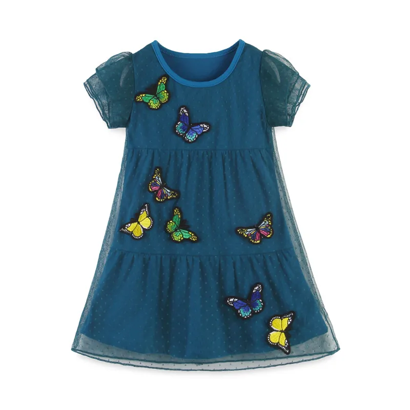 Baby Girls New Designed Summer Clothes Applique Some butterflies Kids Dresses Sleeves Clothing 2-7T