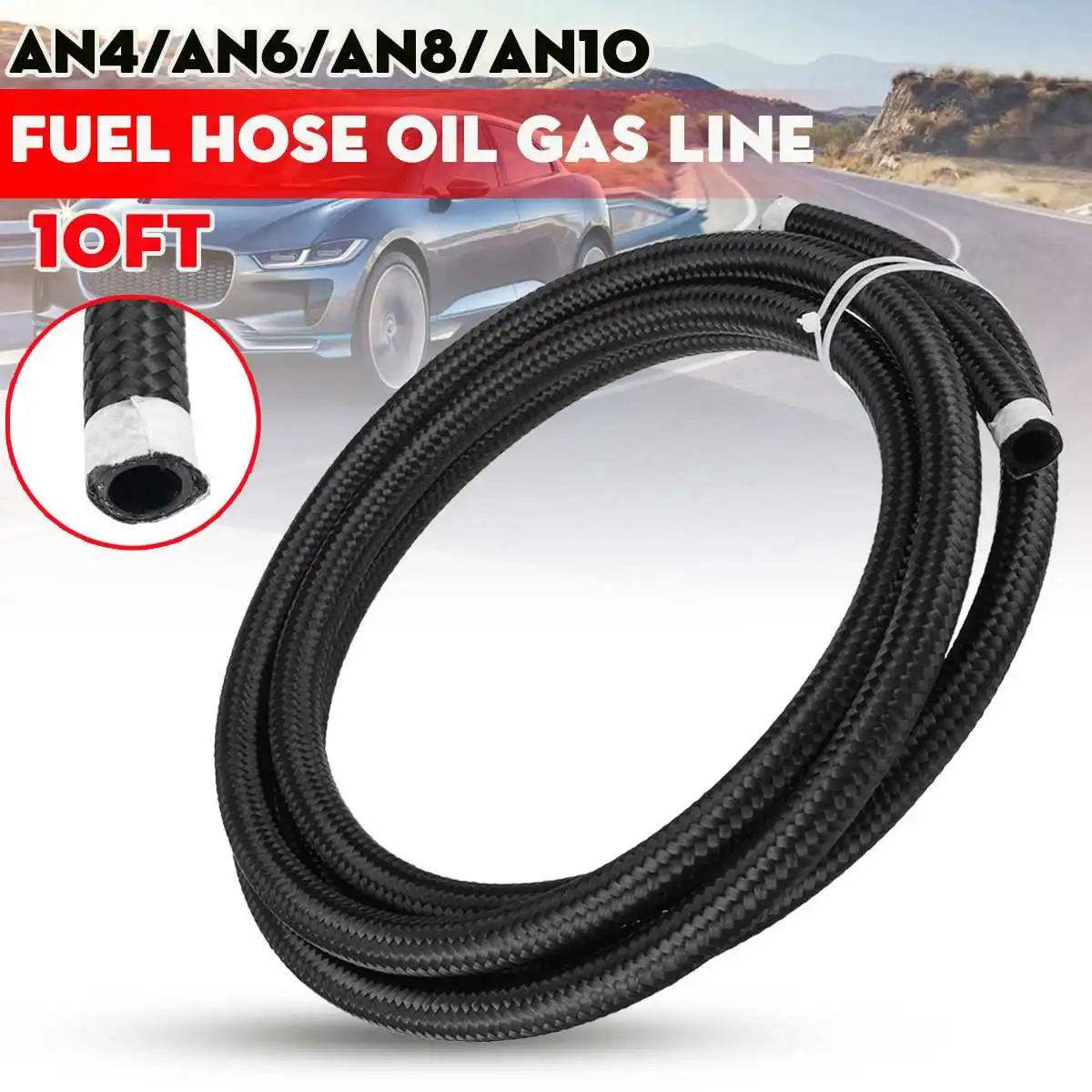 10FT AN4 AN6 AN8 AN10 AN12 Universal 3M Racing Oil Hose Line Nylon-Stainless Steel Braide Fuel Pipe Cooler Tubing | Автомобили и