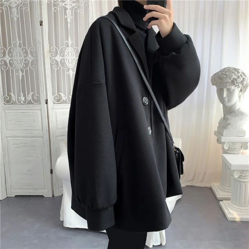 Winter Thick Woolen Coat Men Warm Fashion Solid Color Casual Woolen Jacket Man Wild Loose British Wind Woolen Coat Male M-2XL