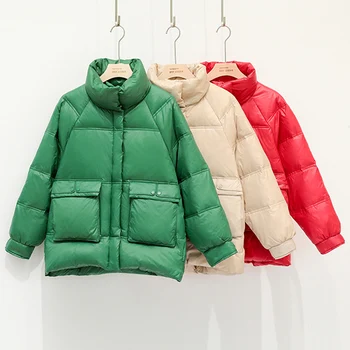 

Down Parka Women Thicken Warm Down Jacket 2020 Winter Loose Short Stand Collar Female 90% White Duck Down Coat Women's Outerwear