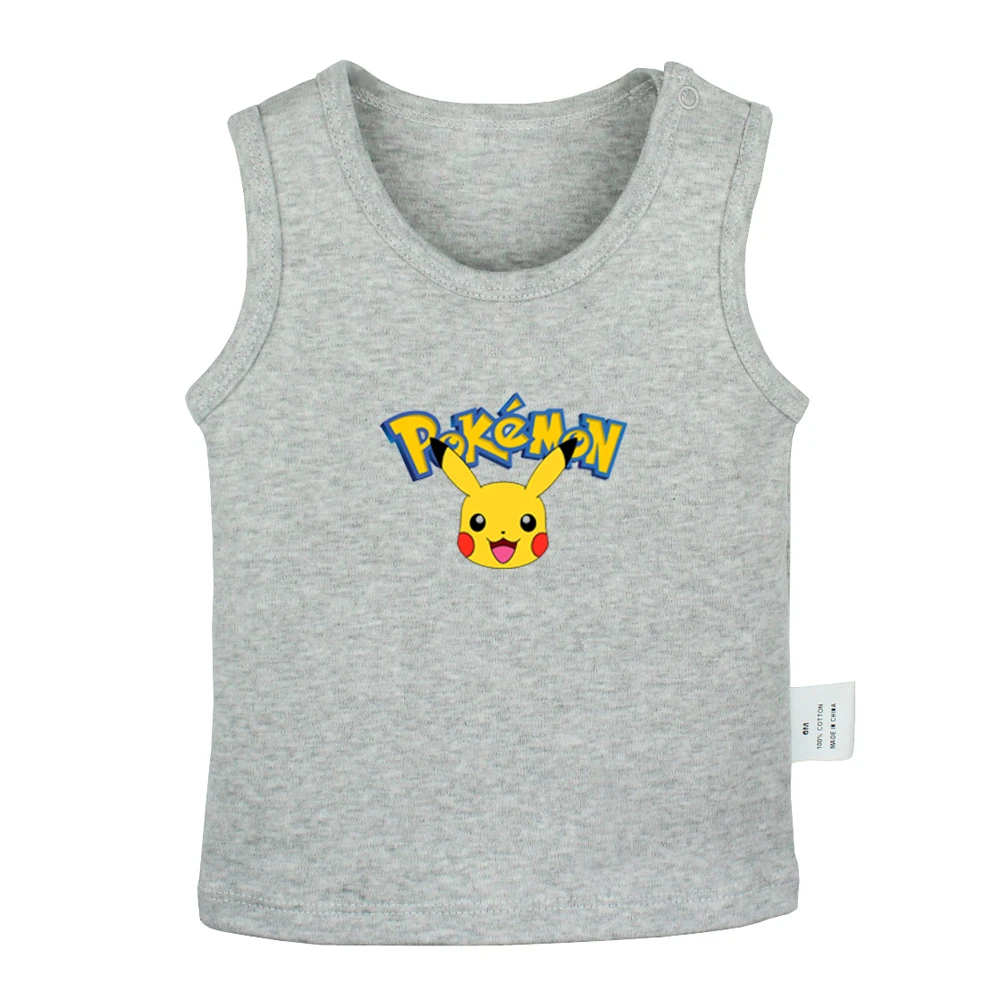 Мультфильм Покемон веселый счастливый покебол PIKACHU дизайн новорожденных Детские майки футболки жилет для малышей без рукавов хлопковая одежда для новорожденных - Цвет: JbBabyYV582G
