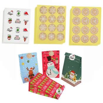 

120pcs Merry Christmas Stickers Candy Bag Cake Gift Box Decoration Sticker New Year Xmas Party Supplies Packaging Sealing Labels
