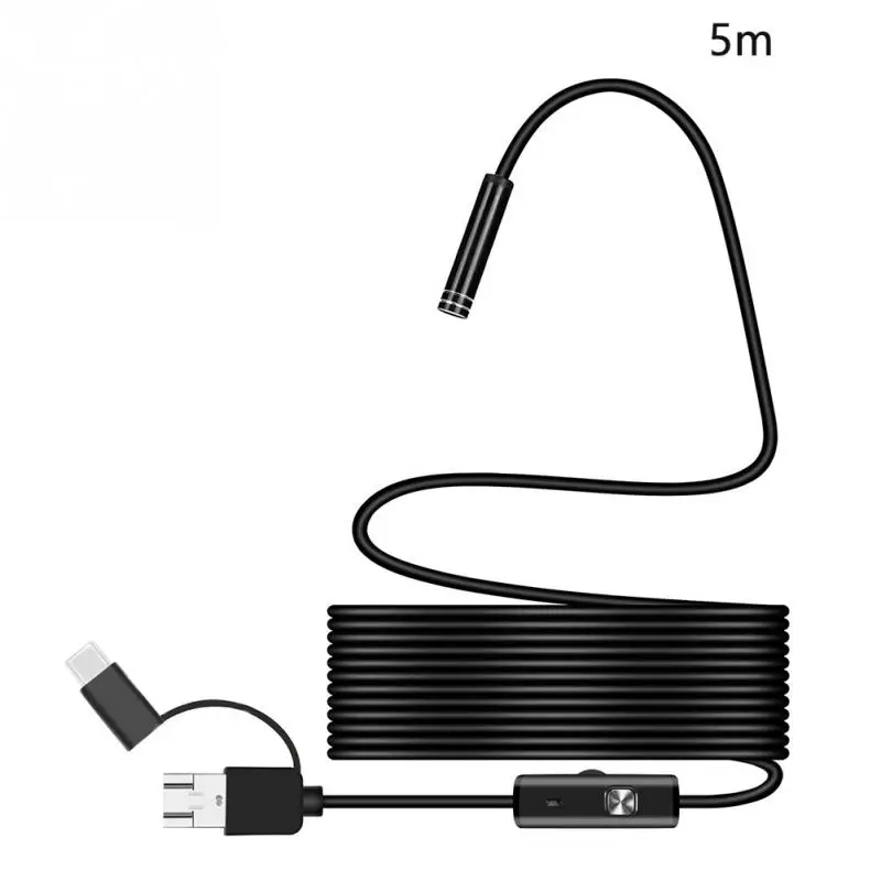 5 М USB эндоскоп камера 3 в 1 тип-c мини-видеокамеры Водонепроницаемый IP67 6 светодиодный инспекционный бороскоп для Android ПК ноутбук Loptop - Длина кабеля: 5 М