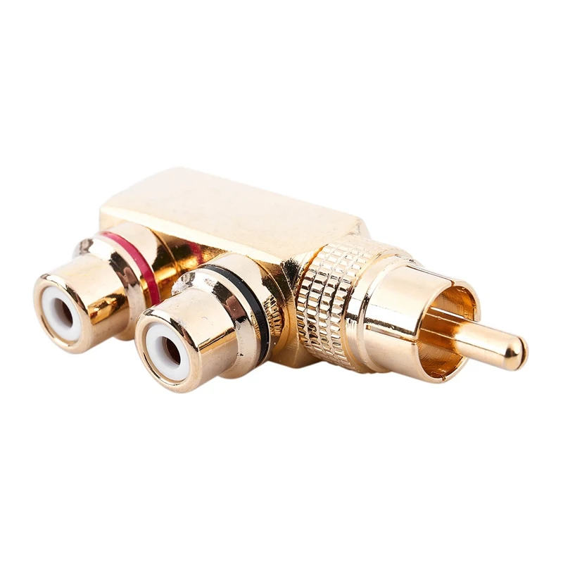 

RCA Splitter,RCA Male to 2 RCA Female Right Angle Plug Splitter Adapters M/F Gold-Plated Metal Connector,gold