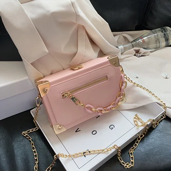 

Box Shape PU Leather Small Crossbody Bags For Women 2020 Acrylic Chain Designer Lady Shoulder Handbags Travel Cross Body Bag