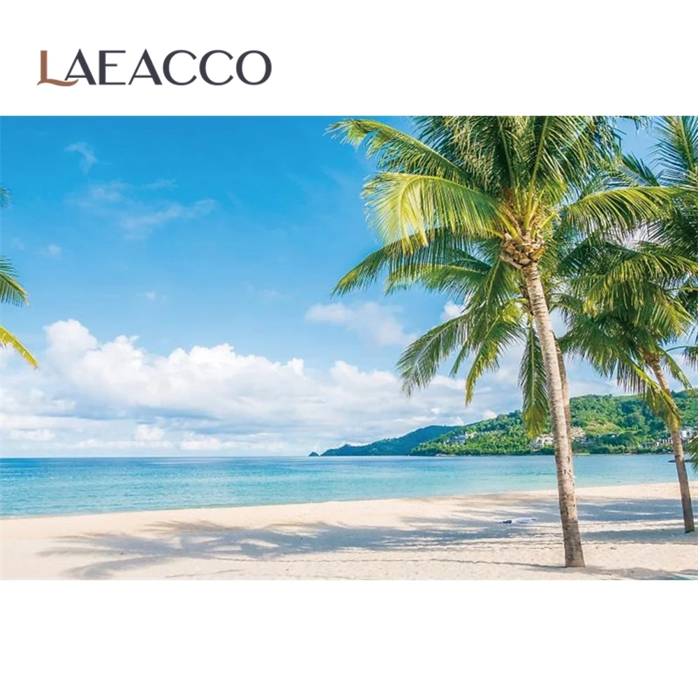 Тропический фон Laeacco для фотосъемки с изображением моря пляжа пальм дерева
