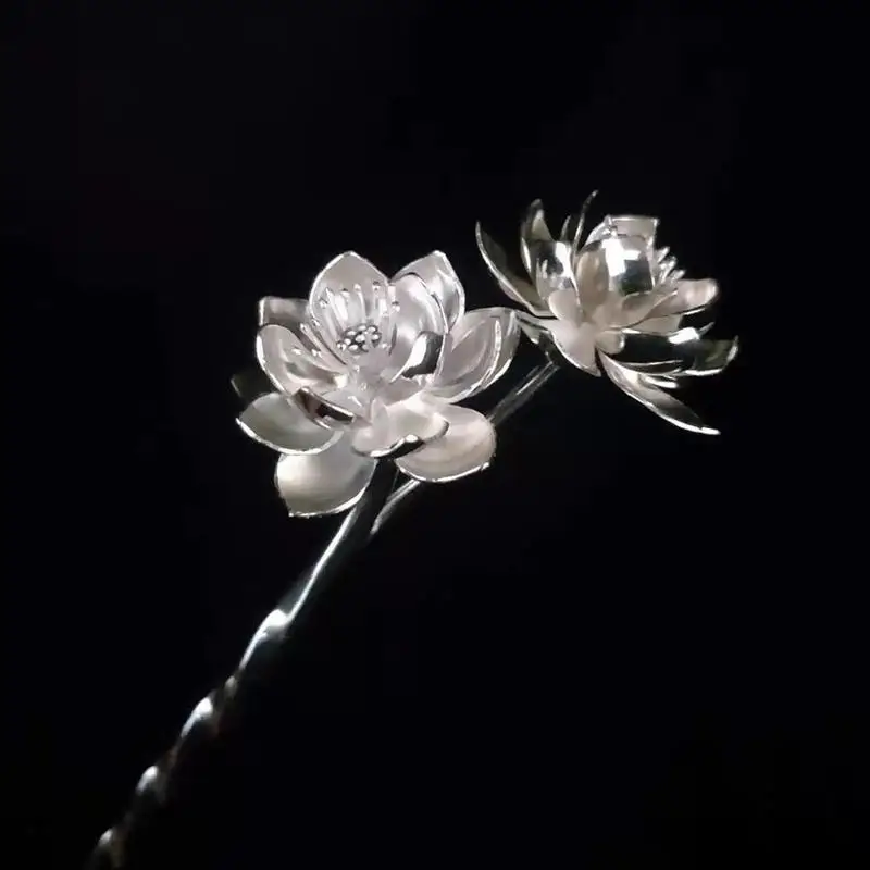

Designer original new lotus cleavage craft hairpin retro classic exquisite charm ladies jewelry silver jewelry