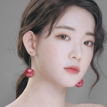 

2020 new Korean fashion Red Fruit Cherry Dangle Earrings For Women Gold Cute Sweet Resin long stud earrings jewelry Accessories