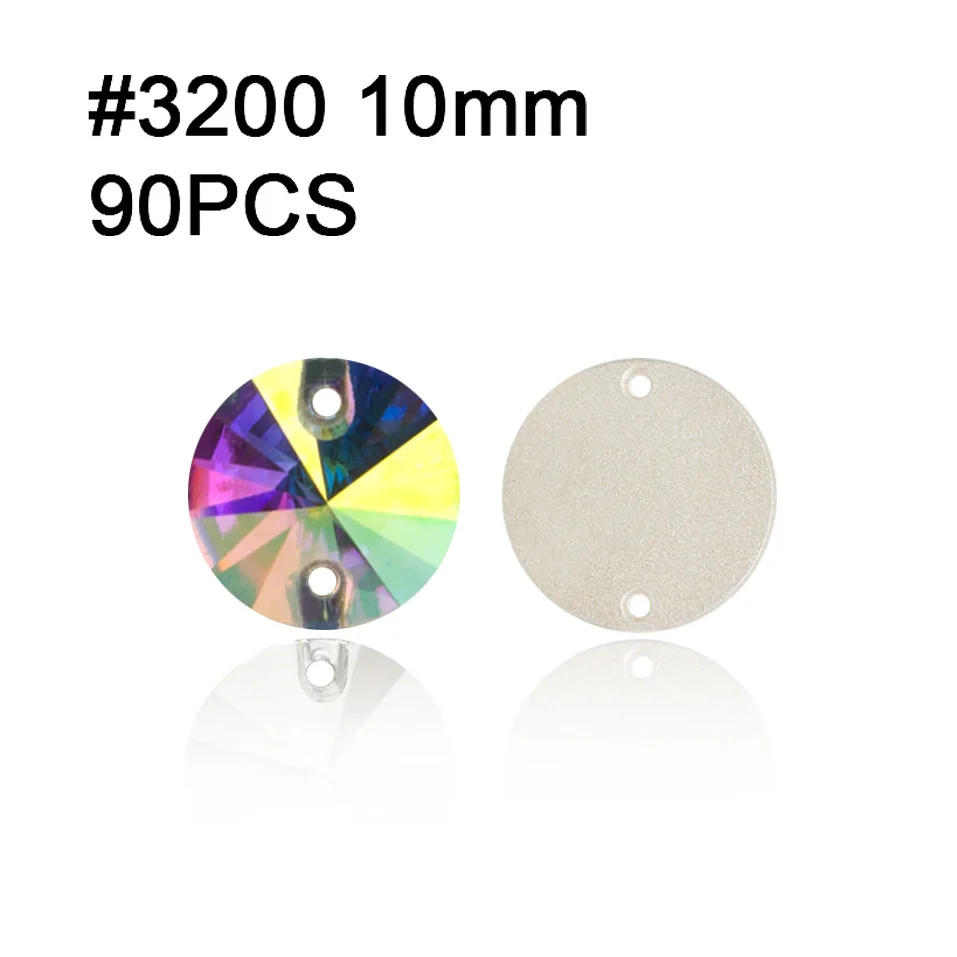 Rivoli 10mm 90pcs Новые Стразы всех форм шитья кристалл AB пришивные стразы плоские с оборота стразы кристаллы Пришивные декоративные камни для одежды Одежда - Цвет: Rivoli 10mm 90pcs