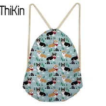 THIKIN Ladies Fashion Drawstring Bags for Women Cute Corgi Printing Shoulder Backpack Ladies String Beach Bag Feminine Sac A Dos