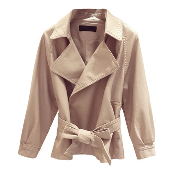 

LANMREM 2020 New Spring And Autumn Fashion Women Turn-down Collar PU Leather High Waist Belt Jacket Female YF21212M