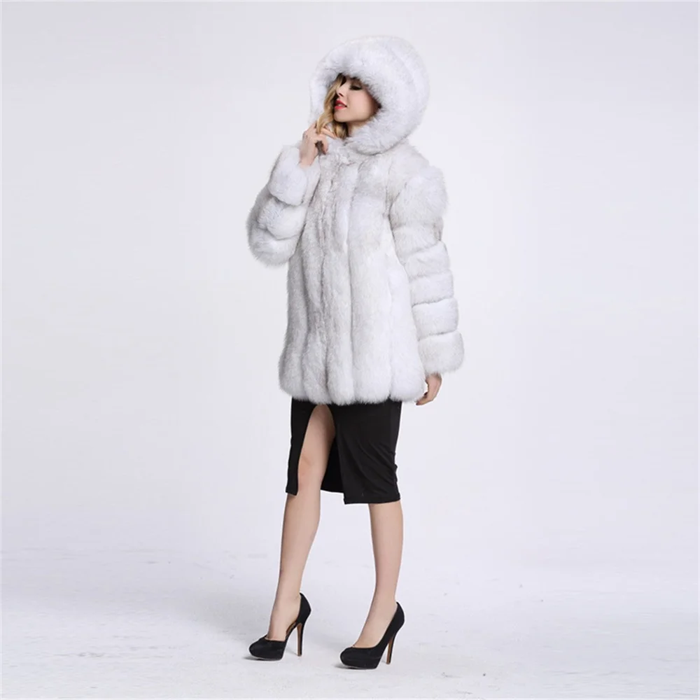 Женские куртки с капюшоном размера плюс 4XL из искусственного лисьего меха с длинным рукавом, теплые пальто для уличных леди, однобортные пушистые меховые куртки, меховые Топы