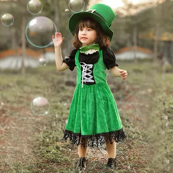 

Girl's Dwarf Cosplay Costume for St. Patrick's Day 100-155cm Height Girl's Green Suit for Make Up Theme Party Carnival Party