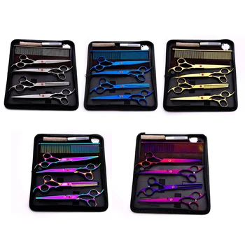 

7 Inch Barber Cutting Styling Tool Hair Scissors Stainless Steel Pet Grooming Kit Hairdressing Pets Thinning Scissors 2/7pcs