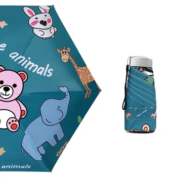 

Cute Mini 5 Fold Umbrella Sun Protection Sunshade Pocket Women Umbrella Rain Ultra Light Lovely Animal Parasol Anti UV Paraguas