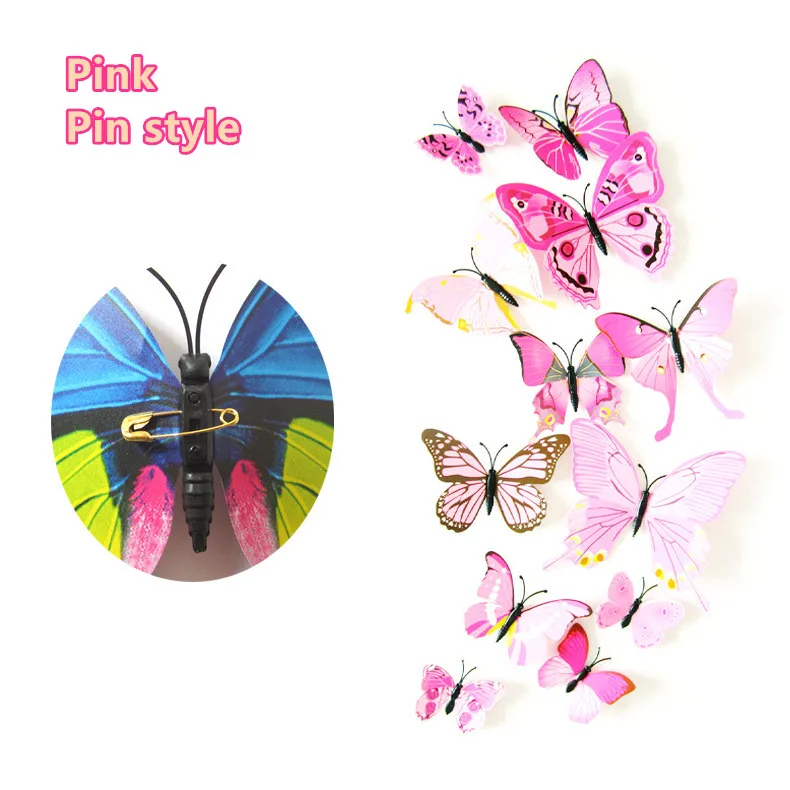 Pink Pin style 12 шт./компл. красивые 3D настенное украшение в виде бабочки Стикеры для декора стен и Украшения в спальню ПВХ бабочки для холодильника Стикеры Украшения в спальню - Цвет: Pink Pin style