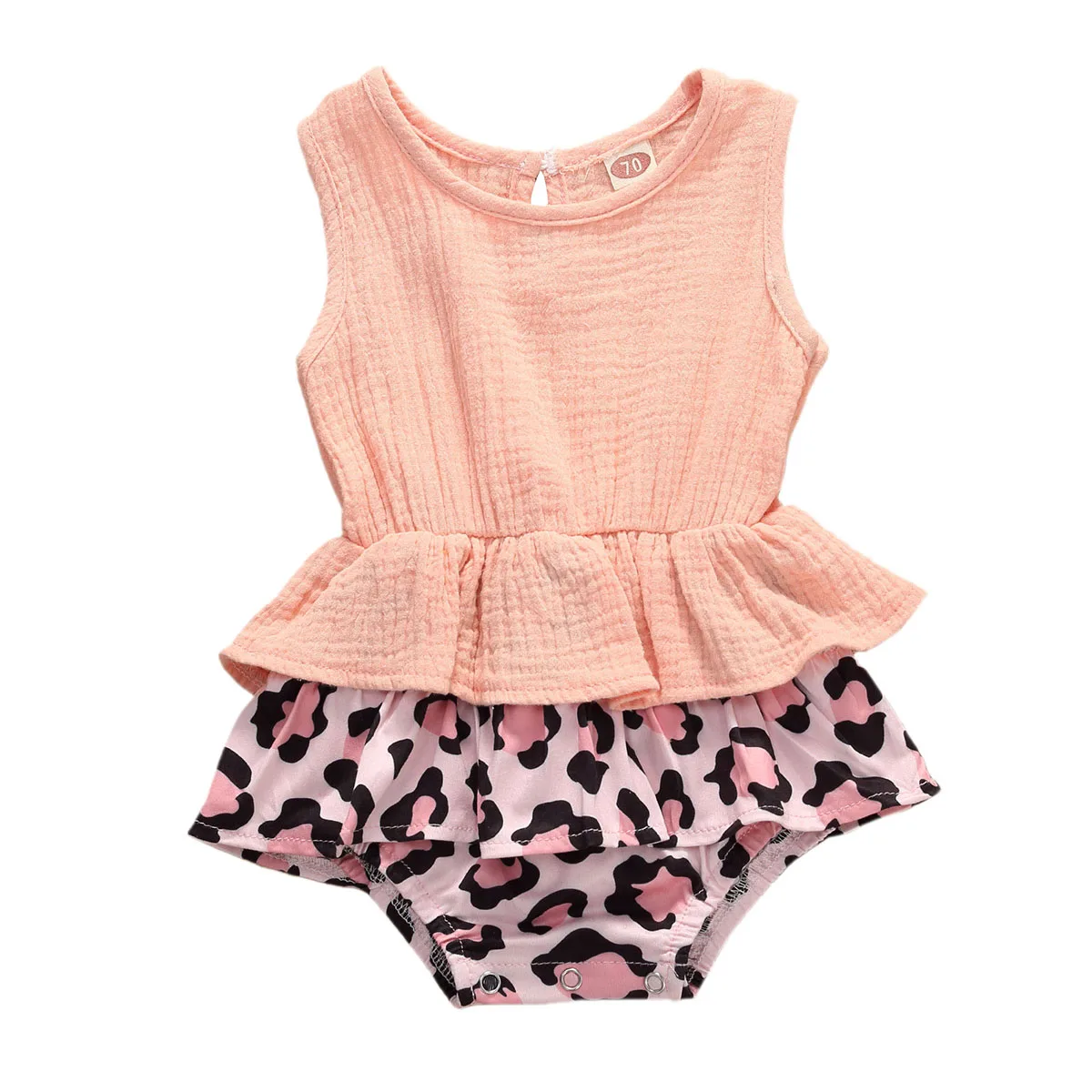 

AA Summer Baby Bodysuit Newborn Baby Leopard Print Sleeveless Bodysuits Ruffles Jumpsuits Kids Sunsuits