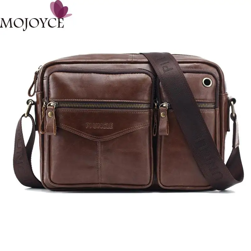 

Men Genuine Leather Zipper Shoulder Bag Male Solid Color Fashion Retro Travel Casual Crossbody Handbags