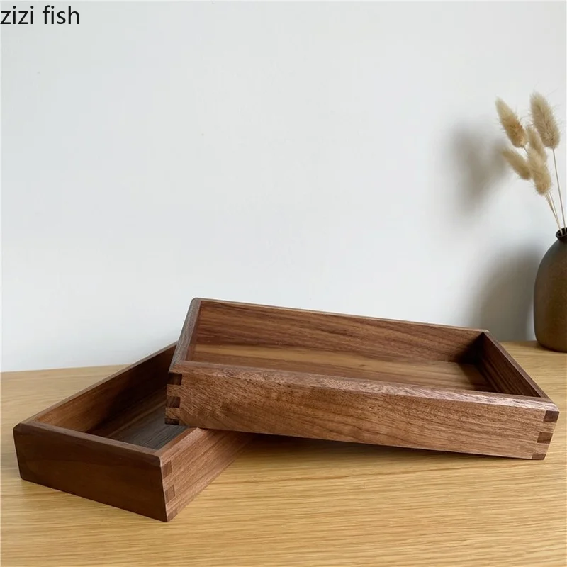 Rectangular Wooden Storage Tray Grocery Key Disk Desktop Organizer Storage Box Fruit Plate Snack Trays Tea Tray Organize Box 3
