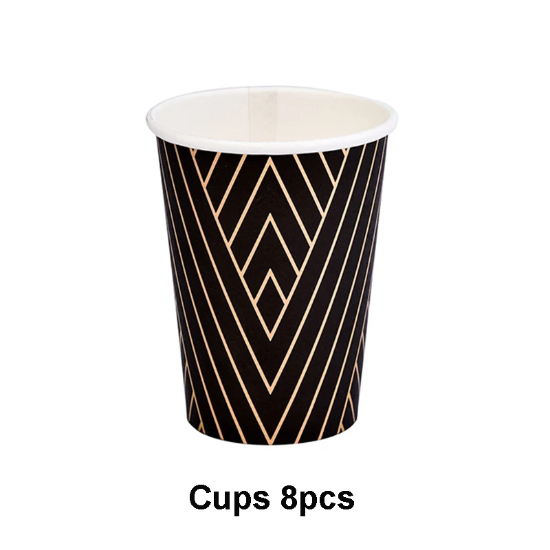 Cups 8pcs Черная Серия золотые блокирующие одноразовые столовые приборы бумажные тарелки для вечеринки салфетки чашки соломки для дней рождения вечерние свадебные год Декор - Цвет: Cups 8pcs