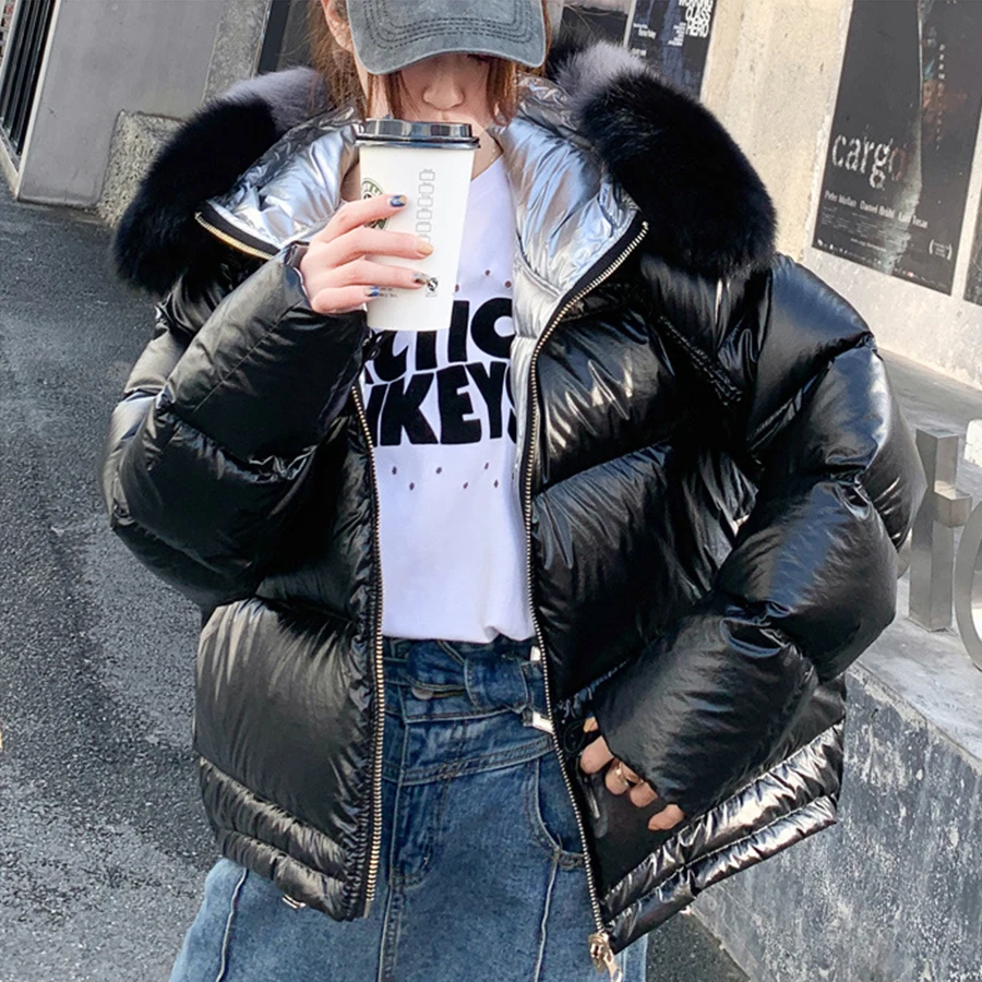 Koop Dubbelzijdig Wear Fur Hooded Down Jassen Vrouwen Solide Losse Parka Jas Vrouwelijke Dikker Warme Winter Jassen Rits Casaco feminino