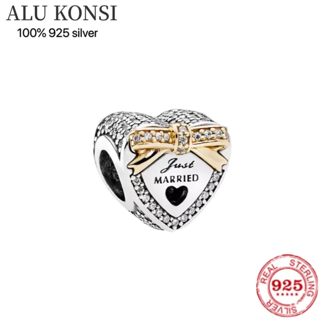 Hot Sale 100% Real 925 Sterling Silver pan Bead Love heart  for WomenFit Original Charm bracelet DIY perfume  bowknot   Jewelry silver beads 4