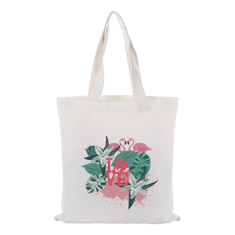 

canvas tote bag text DIY handbag print customized printing logo flamingo daily use foldable shopping bag Reusable