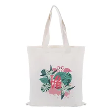 Холст сумка-тоут текст DIY сумка печать индивидуальный логотип для печати Фламинго ежедневного использования Складная многоразовая сумка для покупок