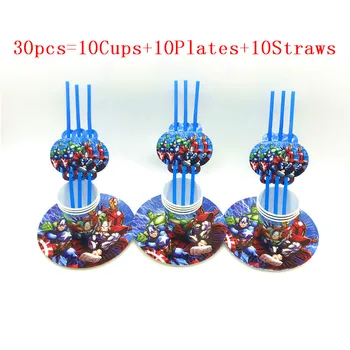 

30Pcs/60Pcs Avengers Superhero Theme Party supplies Disposable Tableware Straws Plates Cups Kids Boys Birthday Party Decoration