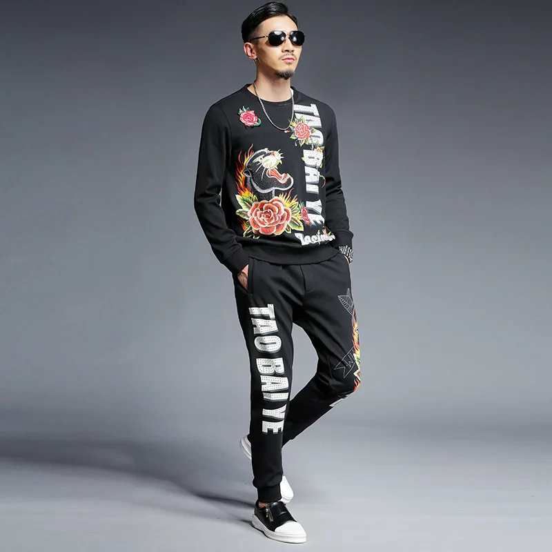 

New 2 Pieces Sets Tracksuit Men New Brand Autumn Winter Men's Pullover Sweatshirt +Drawstring Pants Male Casual Tracksuit