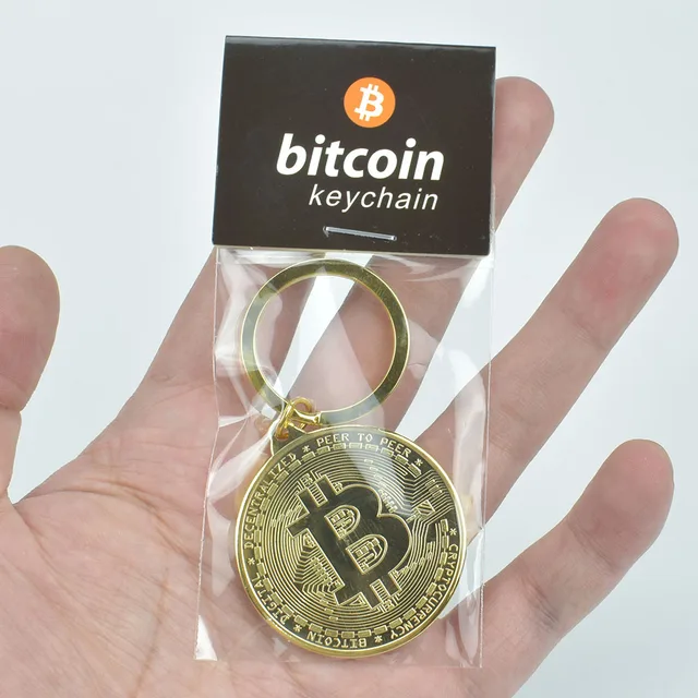 Pure gold silver Plated Bitcoin Keychain Bit Coin Coin Key Chain Collectible  Physical Metal Coin 4