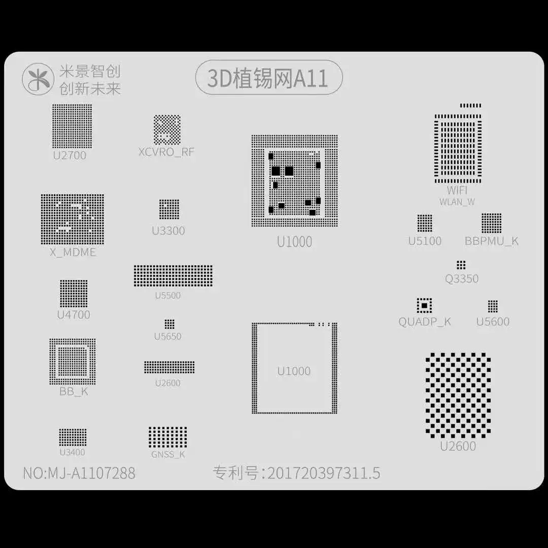 

MJ 3D BGA Reballing Stencil Template Groove A8/A9/A10/A11/A12/A13 For iPhone 6-12 PRO MAX CPU Planting Tin Template Soldeing Net