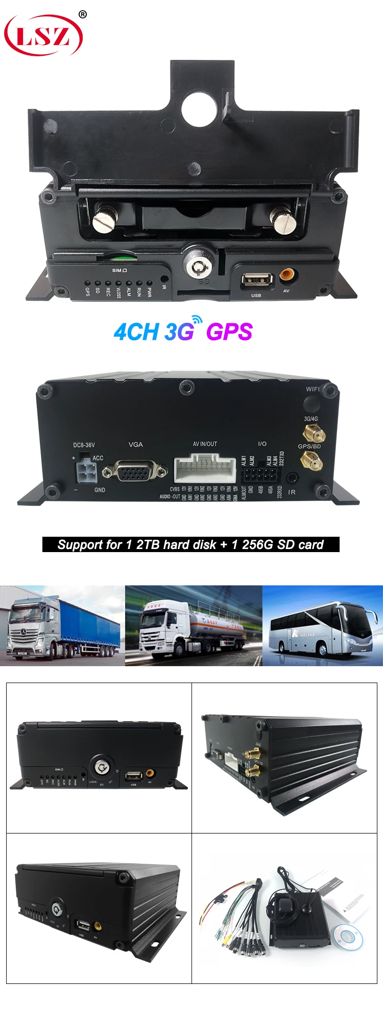 LSZ мобильный видеорегистратор AHD 1080P 3g gps 4CH широкое напряжение DC8V-36V MDVR