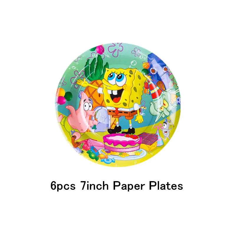 7 inch plate(6 pcs) Губка Боб Патрик звезда вечерние принадлежности День Рождения украшения детские бумажные тарелки и стаканы соломинки баннер для вечеринки в честь Дня рождения детский душ - Цвет: 7 inch plate(6 pcs)