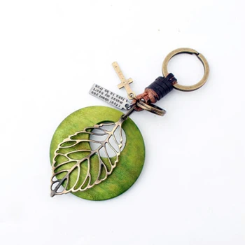 

Automotive interior accesories Cowhide leaf keychain Vintage pendant for car
