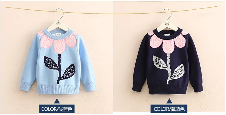 Коллекция года, осенне-зимняя детская одежда для детей возрастом от 3 до 10 лет вязаный пуловер с круглым вырезом и длинными рукавами и цветочным принтом для маленьких девочек, свитер